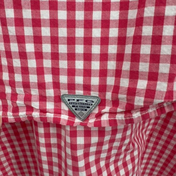 Columbia Super Bonehead Women's Red & White Gingham Button-Down Long Sleeve Fish - Picture 4 of 6